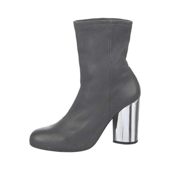 Opening Ceremony Dylan Stretch Leather Gray Ankle Boots Size 38 Chrome Heel - Picture 2 of 10